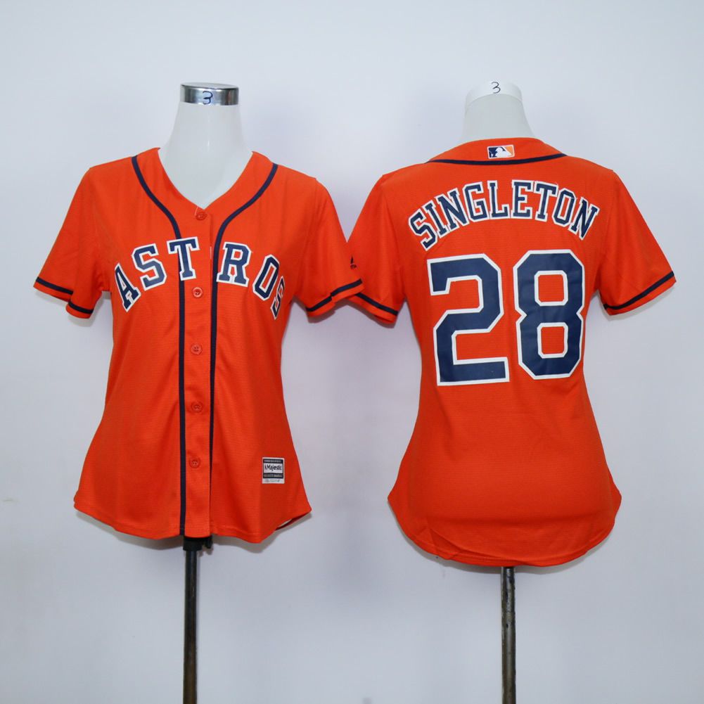 Women Houston Astros 28 Singleton Oragne MLB Jerseys